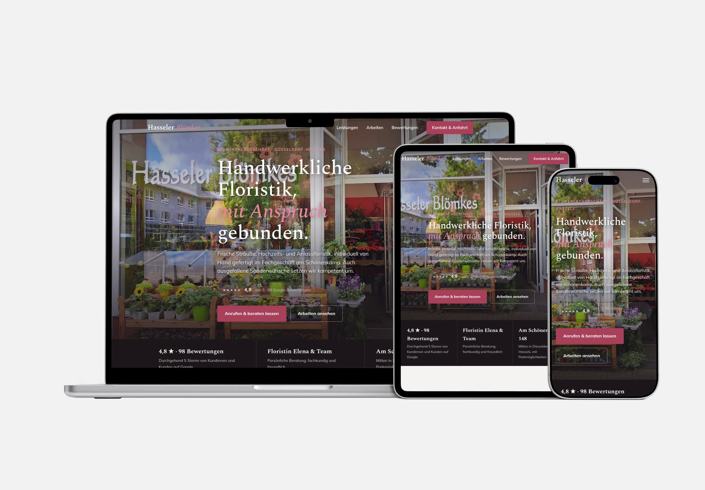 Hasseler Blömkes Website auf Laptop, Tablet und Smartphone