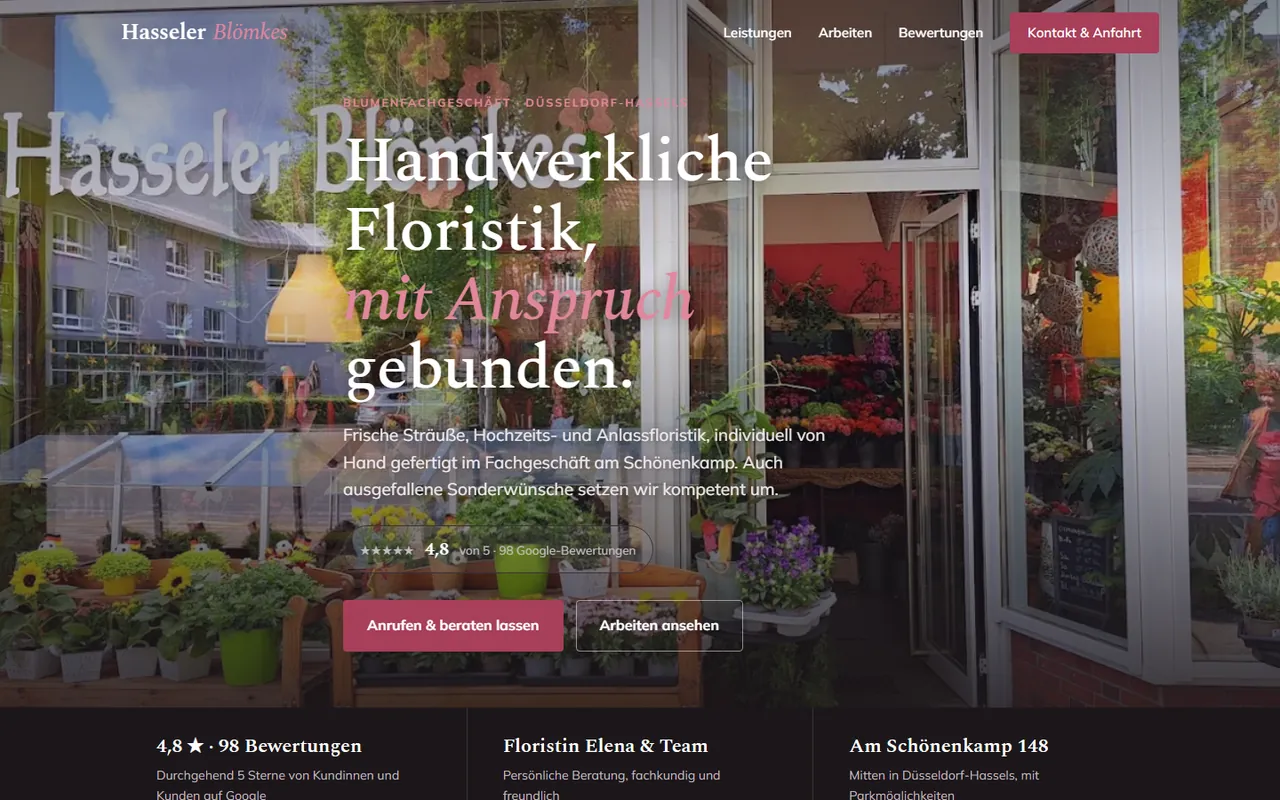 Startseite der Designstudie Hasseler Blömkes: handwerkliche Floristik aus Düsseldorf-Hassels
